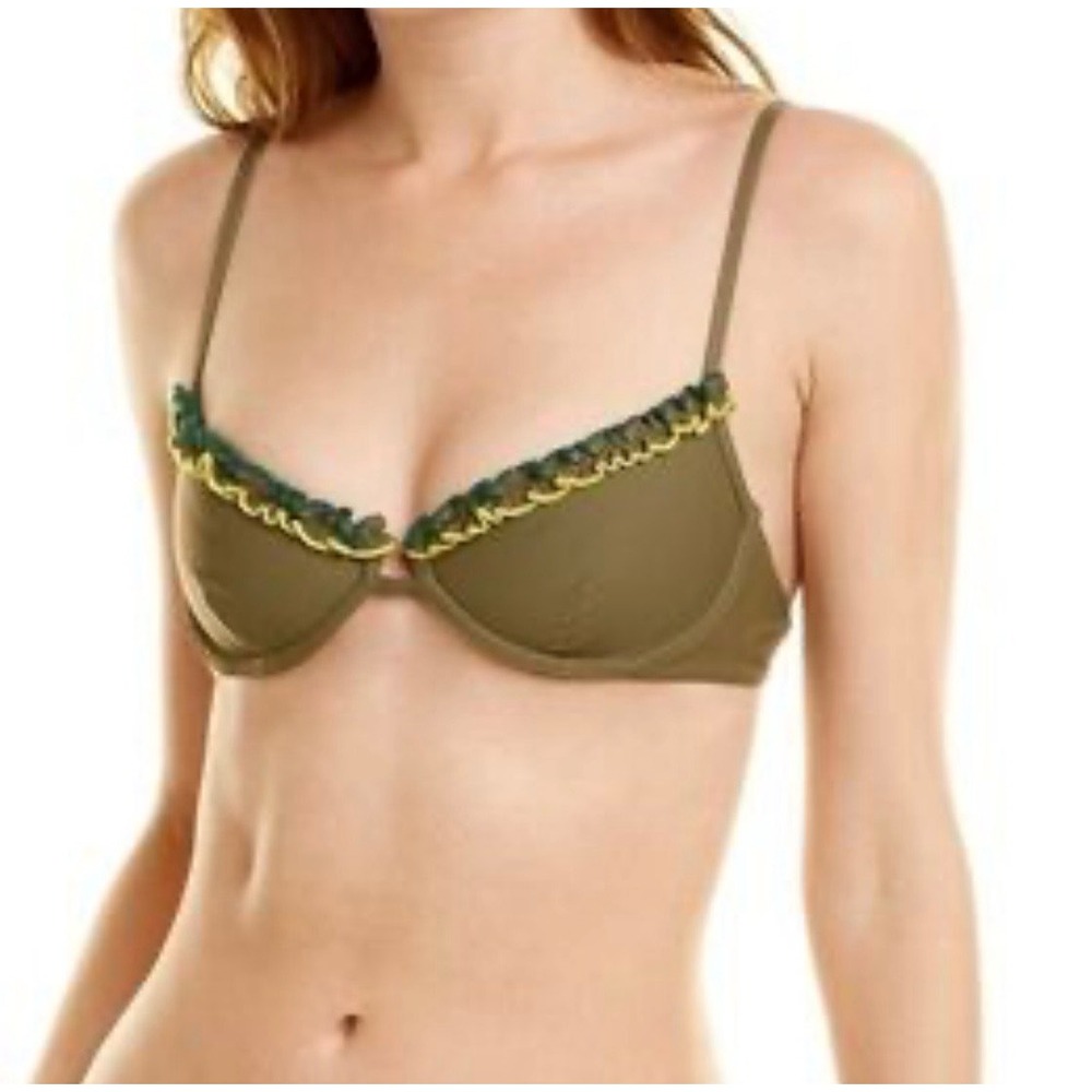 NWT‎ Something Navy Daffodil Ruffle Bikini Top Med Underwire Beach Resort Olive